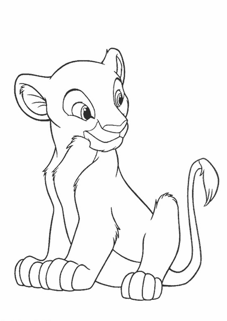 kolorowanka mały Simba z bajki Król Lew Disney, dla dzieci malowanka do wydruku numer 6